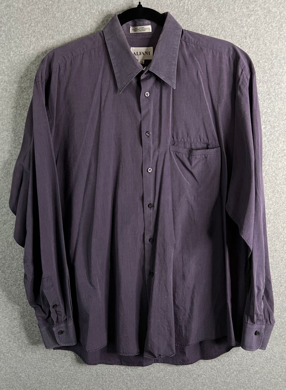 Alfani Mens Dress Shirt 16.5 34/35 Purple Cotton Long Sleeve Button Front Pocket